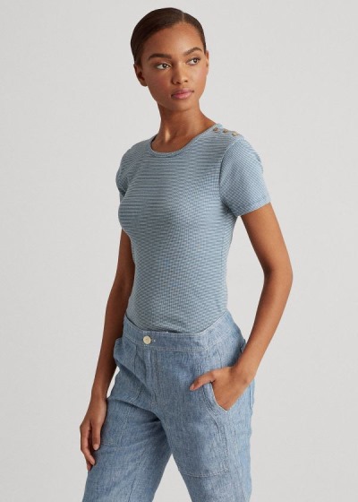 Top Ralph Lauren Button-Trim Striped Algodão Mulher 58142-IODX